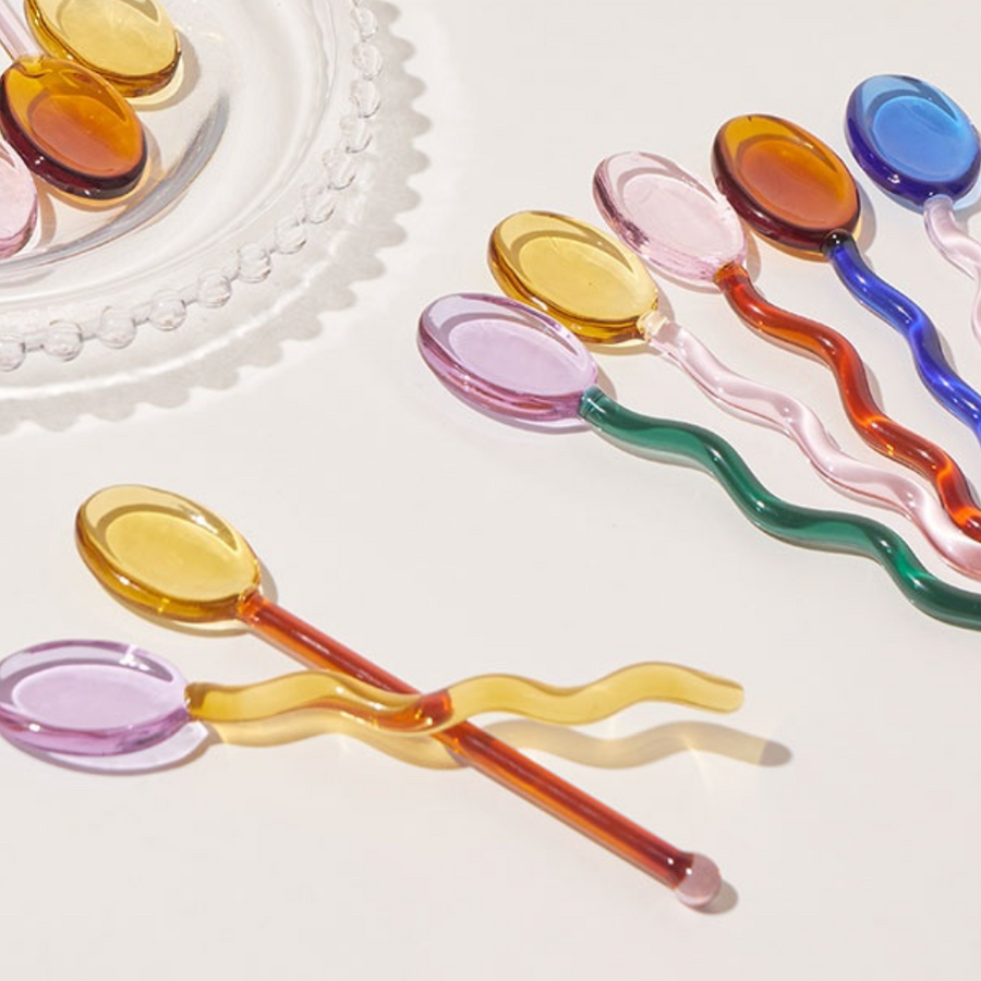 The Cobalt and Blush Squiggle Glass Spoon