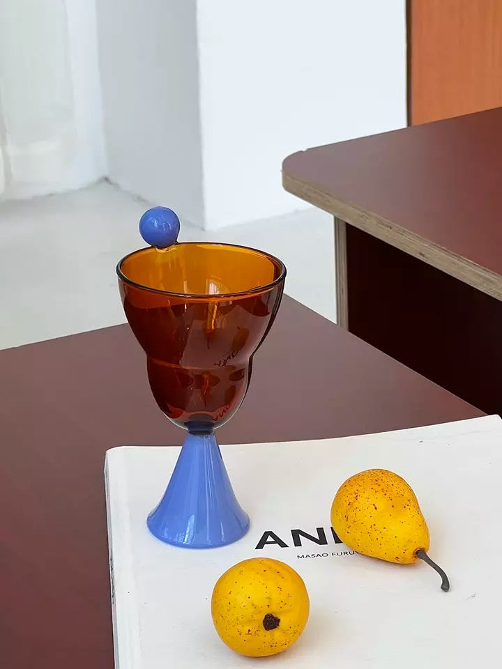 The Amber and Powder Blue Cone Stemmed Glass