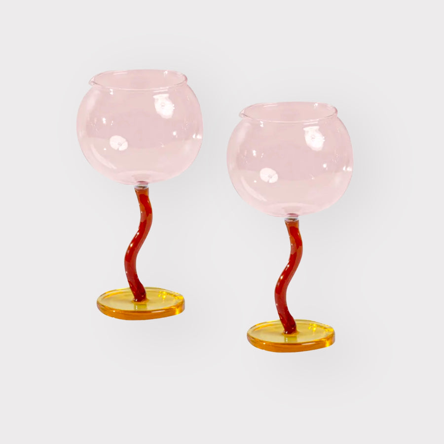 The Pink & Cherry Wavy Stemmed Wine Goblets