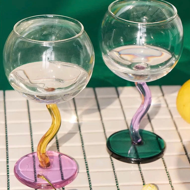 The Turquoise & Lilac Wavy Stemmed Wine Goblets l