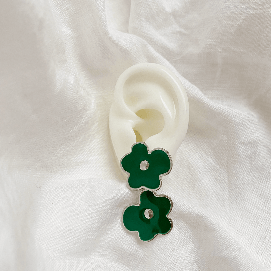 The Forest Green Double Daisy earring