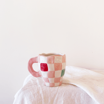 The Organic Pink Checkerboard Mug