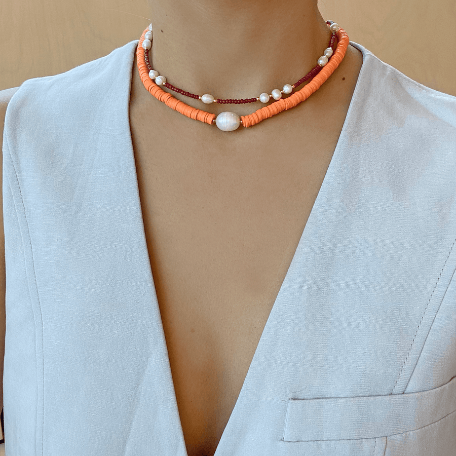 The Coral Freshwater Pearl  Choker