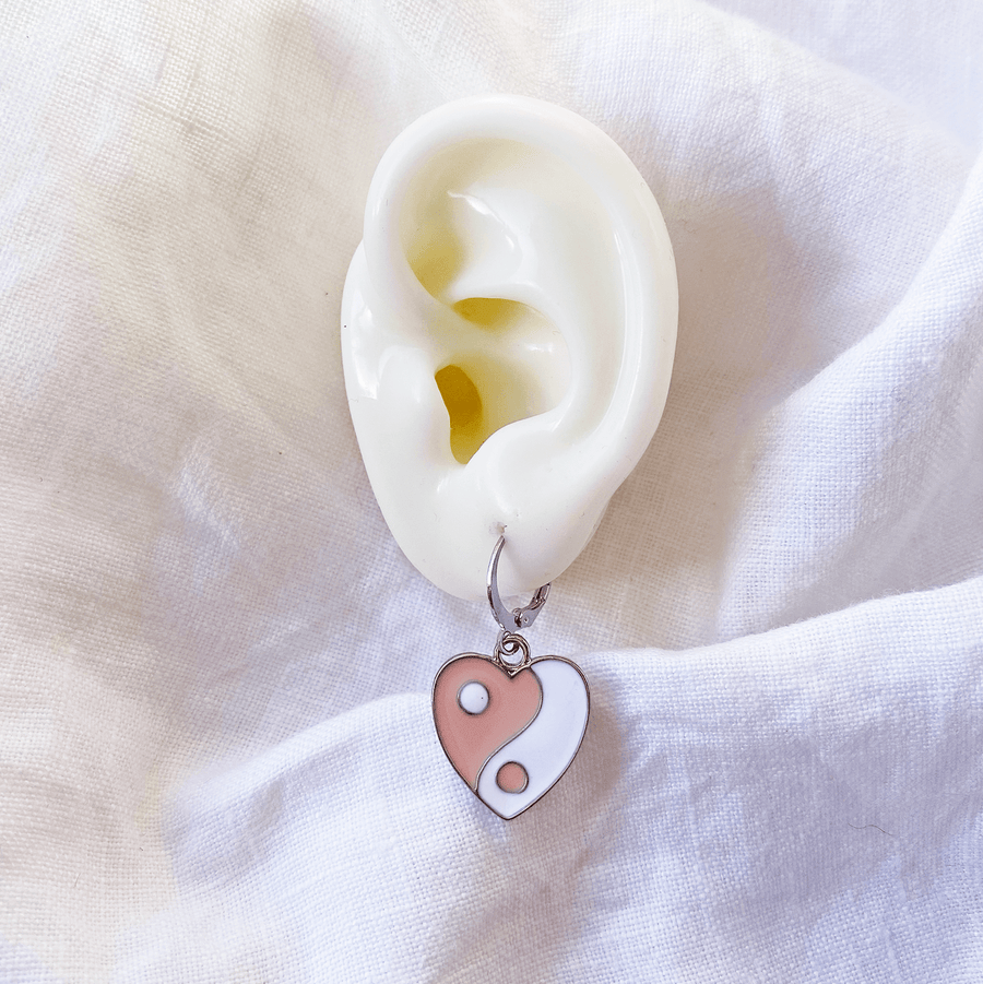 The Blush Yin Yang Heart sleeper earring