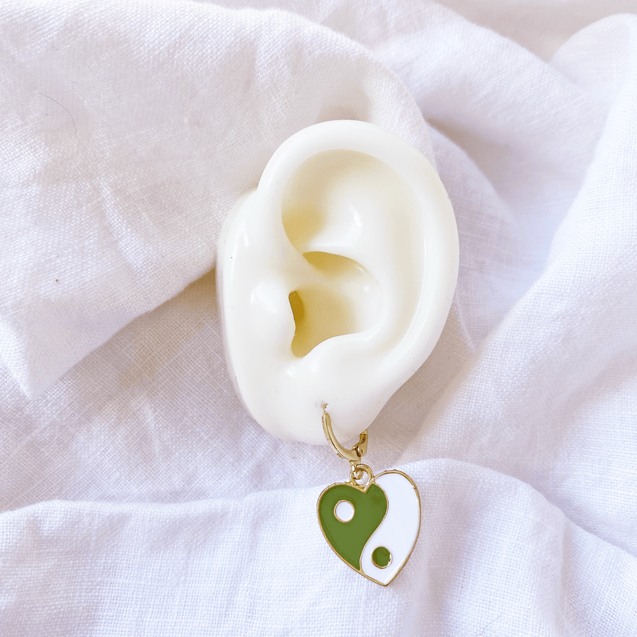 The Khaki Yin Yang Heart sleeper earring