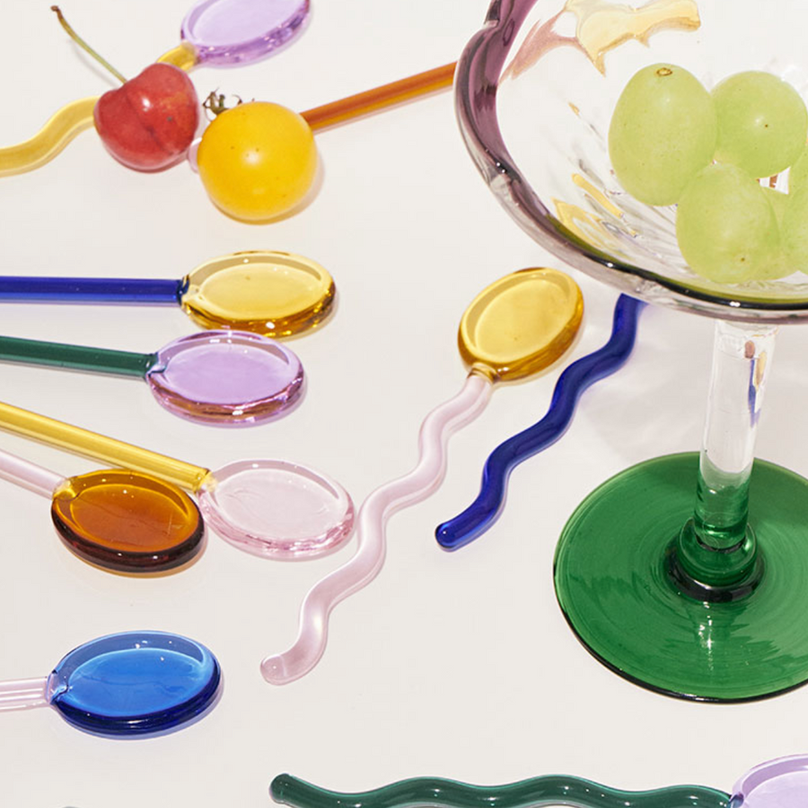 The Cobalt and Blush Squiggle Glass Spoon