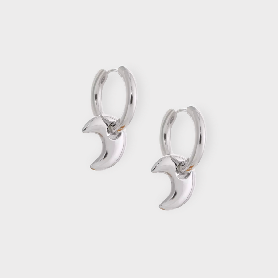 The Silver Crescent Moon hoop earring