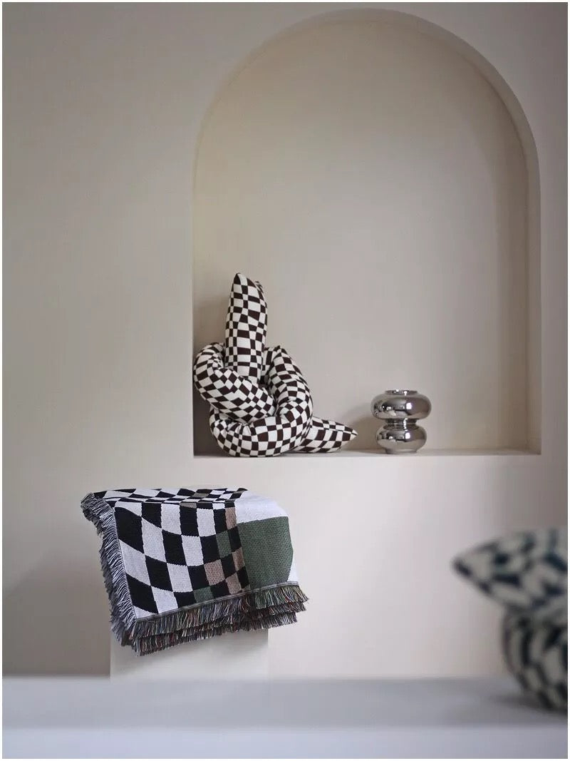 The Monochrome Checkerboard Pretzel Cushion