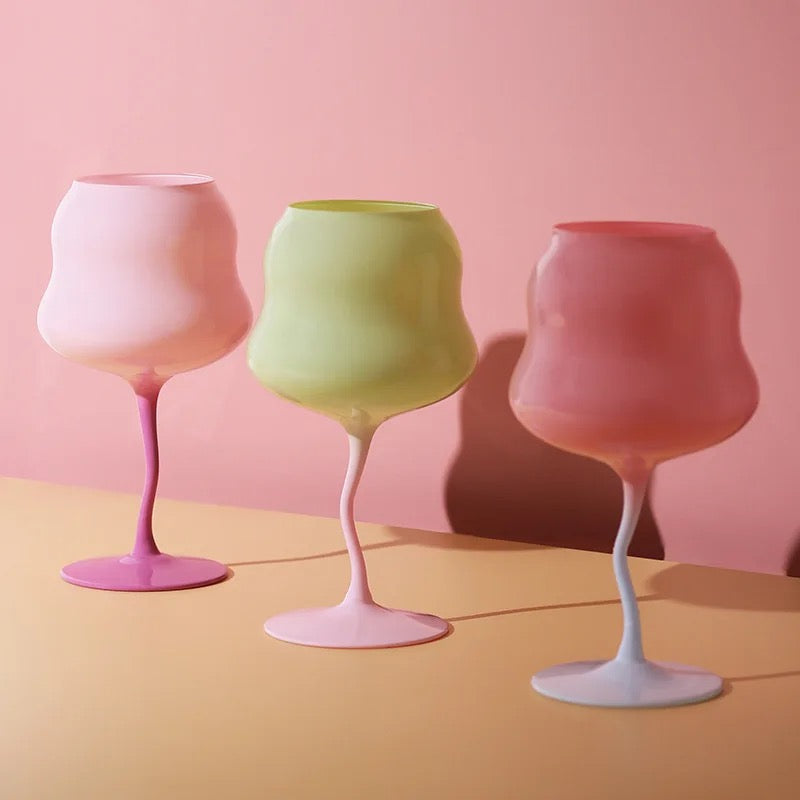 The Wavy Zesty Pink Wine Glasses