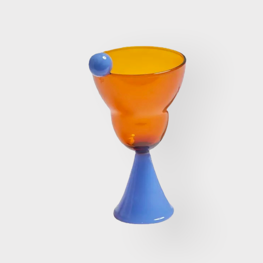 The Amber and Powder Blue Cone Stemmed Glass